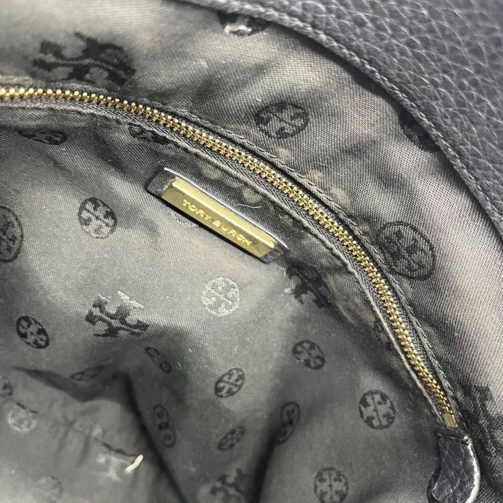 Tory Burch Black Pebbled Leather Carter Chain Tote Bag